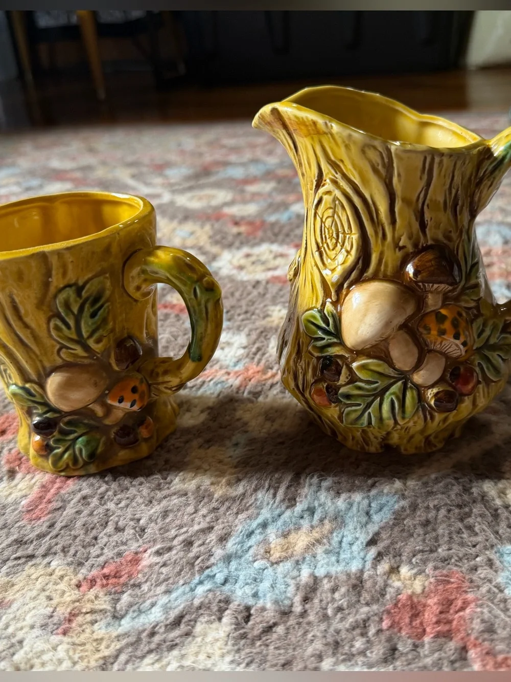 Vintage Sexton 1970 Woodland Tree Stump Creamer 🍄 Mug Set Mushroom Acorn Ceramic